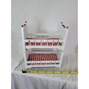 Doll House Bunk Bed wooden white red Vintage 1990s 6" NO doll